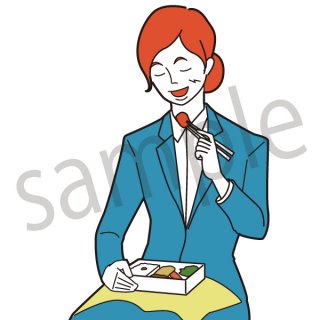 弁当を食べる女性　イラスト(昼食,弁当、ランチ、ビジネスシーン)