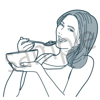 シリアルを食べる人　女性(食事、健康、ダイエット、ベジタブル、朝食、)