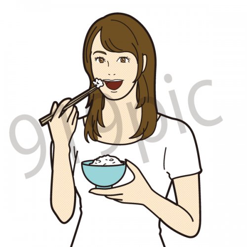 白米を食べる人 女性 ご飯 ごはん 白飯 米 食事 健康 ダイエット ベジタブル 朝食 ストックイラストshop クイックイラストレーション