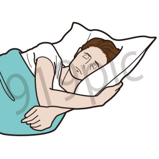 眠る男性　イラスト（睡眠、寝不足、寝る、熟睡、健康）