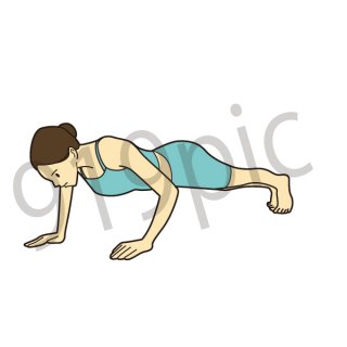 腕立て伏せをする女性　イラスト(腕立て伏せ、筋肉、筋トレ、ダイエット、運動、ストレッチ、トレーニング)