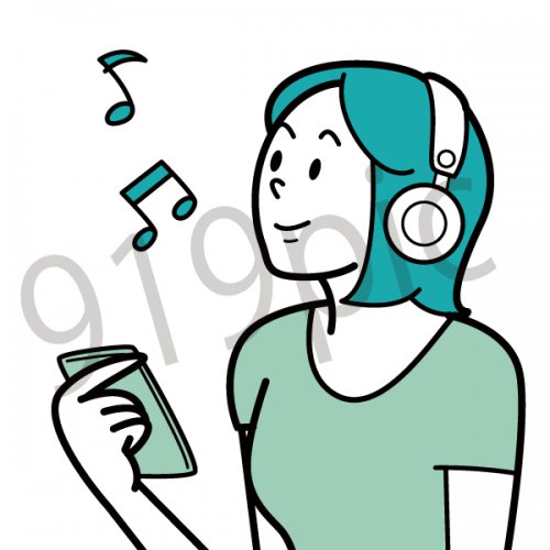 ヘッドフォンで音楽を聴く女性 イラスト ヘッドホン スマホ ウォークマン ストックイラストshop クイックイラストレーション