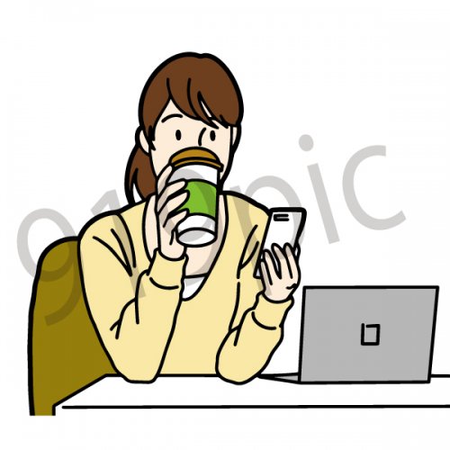 カフェで仕事する女性 イラスト 休日 喫茶店 お茶 コーヒー ストックイラストshop クイックイラストレーション Pro