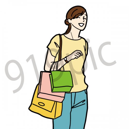 買い物をする女性 イラスト 女性 セール 量販店 初売り ショッピング 買い物