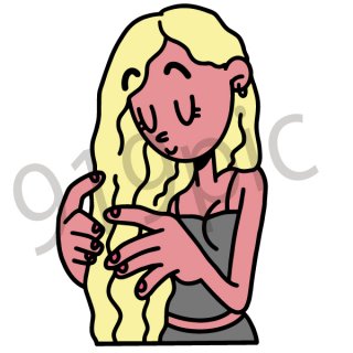 ヘアケアをする女性　イラスト(髪の毛、髪、ヘルスケア、女性、スキンケア、ビューティー、コスメ、美容)