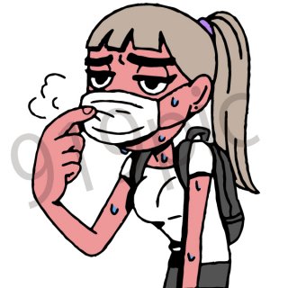 マスクをする女性 イラスト(風邪、ヘルスケア、咳、不調)