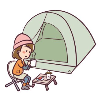 ソロキャンプをする女性(自然、趣味、グランピング、アウトドア、キャンプ)
