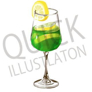 レモンが入ったカクテル　　イラスト(お酒、酒、バー、ドリンク、緑、グリーン)
