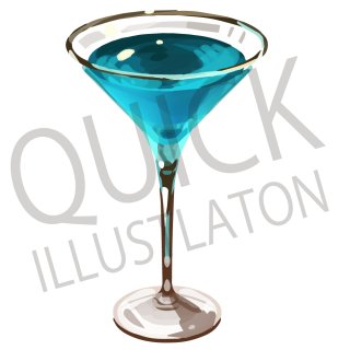 青色のカクテル　　イラスト(お酒、酒、バー、ドリンク、青、ブルー、ブルーキュラソー、チャイナブルー)