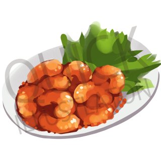 エビチリ　イラスト(食べ物、料理、クッキング、揚げ物、中華料理)