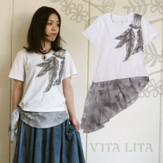 VITA LITA(ヴィータリータ) 裾シフォン羽Tシャツ