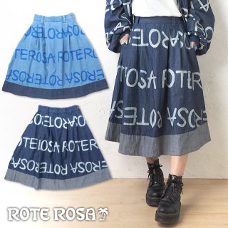 ROTE ROSA(ローテローザ)手描きロゴプリント デニムニー丈スカート