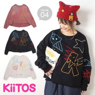 KiiTOS(キートス)カラフル刺繍ショート丈 トレーナー