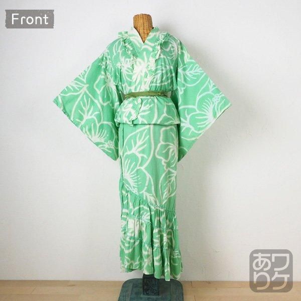 浴衣3点セット ローケツ染め風 きなりに菱縞（浴衣）｜utatane