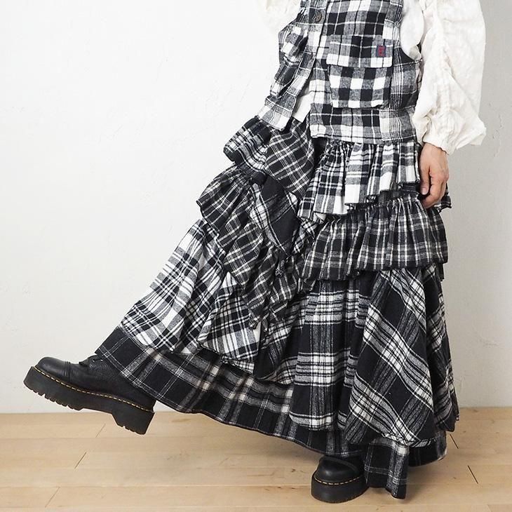10/31限定エルロデオ EL RODEO チェック柄フリルスカート 約90cm チェックMIX 裾フリル ロングスカート - エルロデオ公式通販サイト