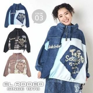 【SALE】EL RODEO エルロデオ ニットフード付きジャケット 黒と白の柄 SALE】EL RODEO エルロデオ ニットフード付きジャケット 黒と白の柄