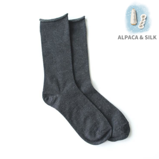 【季節の変わり目 冷え対策に】アルパカシルクのゴムなし靴下(ユニセックス)　グレー