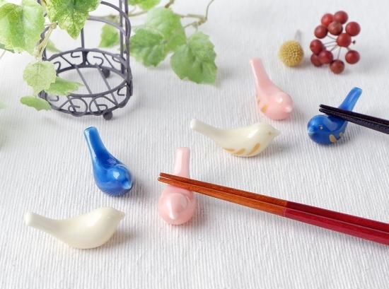 美濃焼 箸置き「コトリ 金の羽 ブルー」動物シリーズ｜イホシロ窯