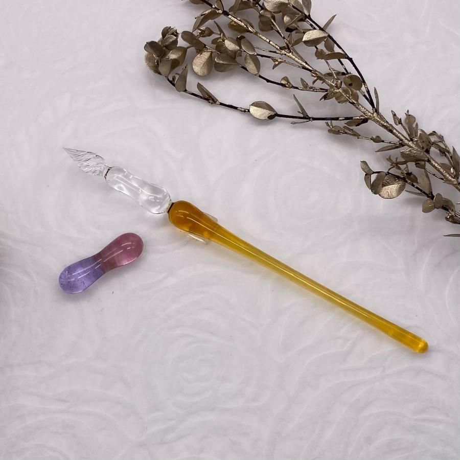 硝子工房Sayori】 ガラスペン+ペンレスト rei 麗 秋yellow 硝子工房Sayori】 ガラスペン+ペンレスト rei 麗 秋yellow