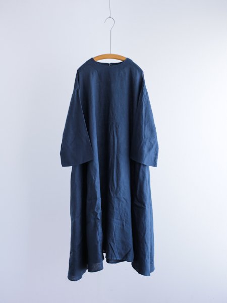 Gauze# "FLARE SLEEVE TENT LINE ONEPIECE ( Antique Navy )"