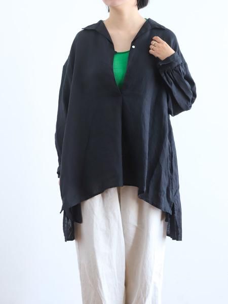 Gauze# " Linen Skipper Tunic Blouse ( Black ) "