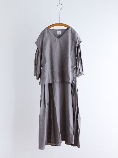 Gauze# " Linen Theater Dress ( Charcoal Gray / Black ) "