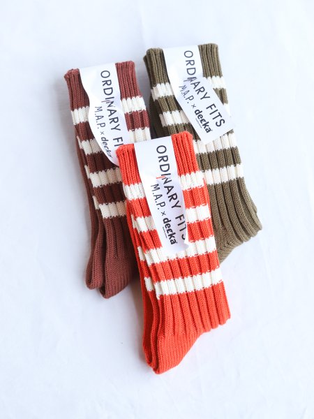 decka quality socks " Heavyweight Socks Stripes ( Orange / Olive / Brown )"