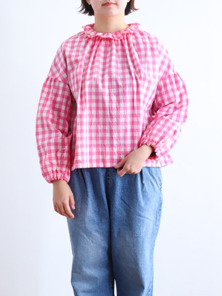 <img class='new_mark_img1' src='https://img.shop-pro.jp/img/new/icons7.gif' style='border:none;display:inline;margin:0px;padding:0px;width:auto;' />Gauze# " GINGHAM PIERROT BLOUSE ( Pink / Navy / Black ) "