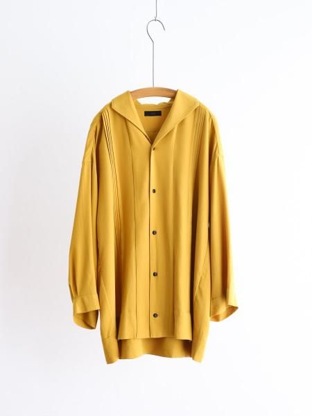 eofm " Open collar tucked shirt ( Mustard / Charcoal ) "