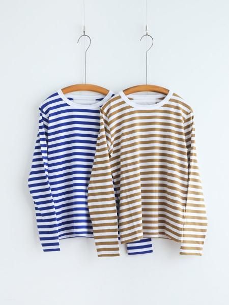 FABRIQUE en planete terre "  Border Crew neck L/S ( Blue / Camel ) "