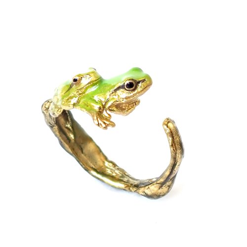 金色の蛙の指輪 ニホンアマガエルリング 真鍮 ブラス brass (日本雨蛙 かえる カエル)ring-708-RB91 【逸品】 -  メンズアクセサリー