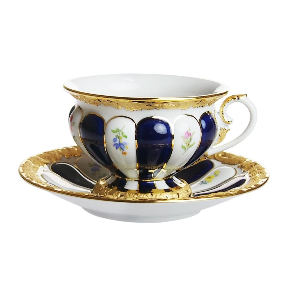 マイセン (Meissen) 金彩小花 ブルー ティーカップ&ソーサー マイセン (Meissen) 金彩小花 ブルー ティーカップ&ソーサー