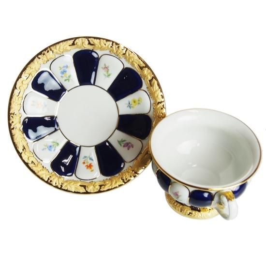 マイセン (Meissen) 金彩小花 ブルー ティーカップ&ソーサー マイセン (Meissen) 金彩小花 ブルー ティーカップ&ソーサー