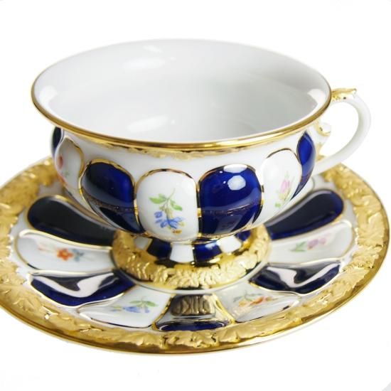 マイセン (Meissen) 金彩小花 ブルー ティーカップ&ソーサー マイセン (Meissen) 金彩小花 ブルー ティーカップ&ソーサー