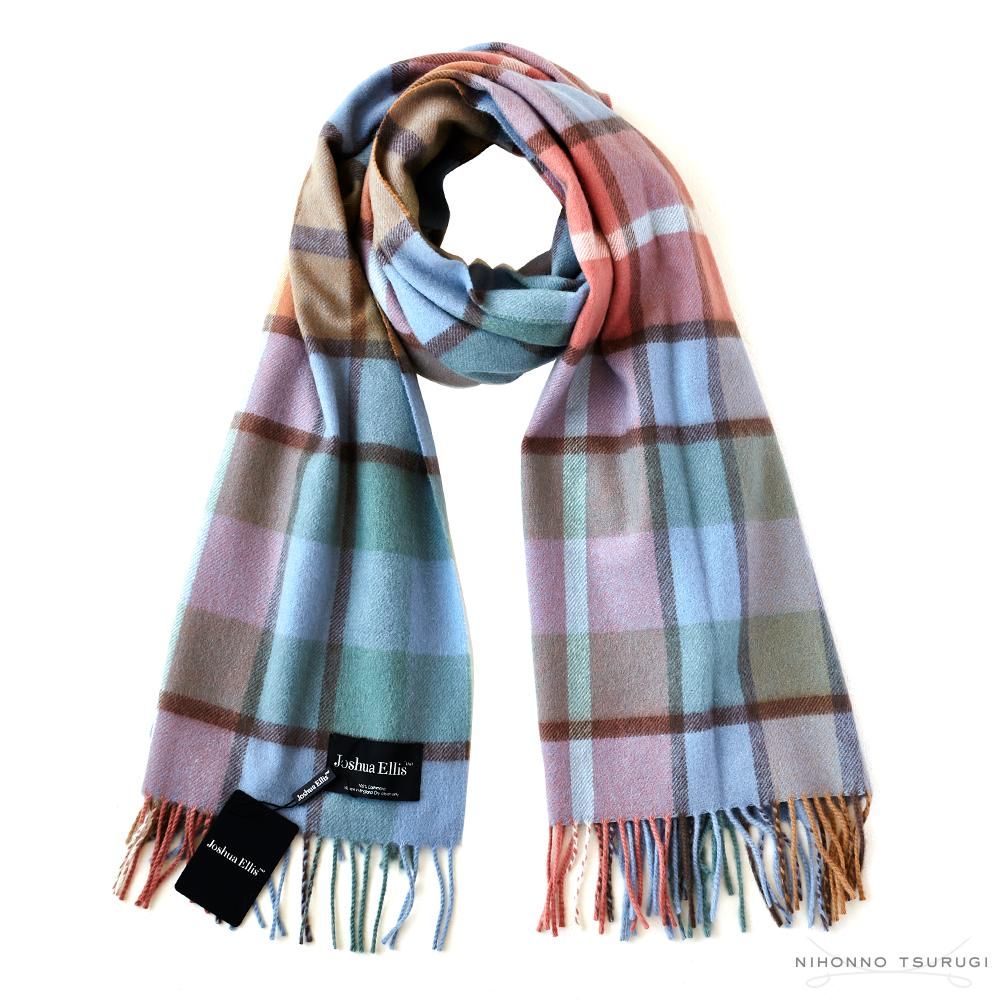 ジョシュアエリス Joshua Ellis カシミアストール ブルー グリーン スカーレット 70 190cm