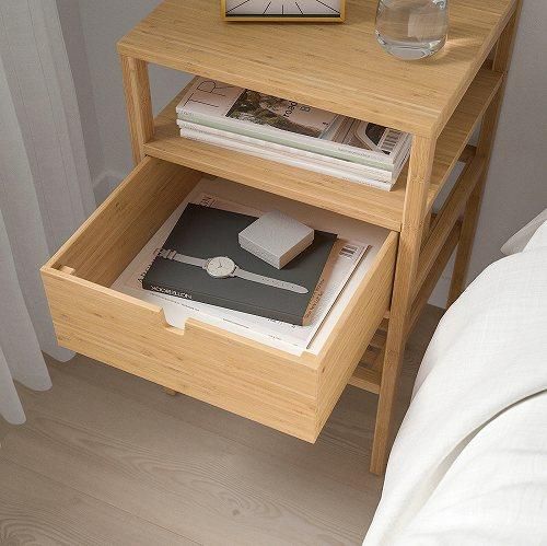 【廃番・希少】IKEA 　LEKSVIK ベッド サイド テーブル BURVIK ブールヴィーク サイドテーブル, ブラック, 38 cm - IKEA