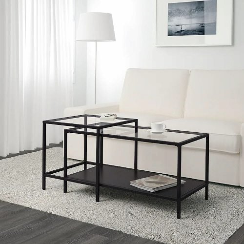 IKEA イケア ネストテーブル2点セット ガラス ブラックブラウン 黒 茶 