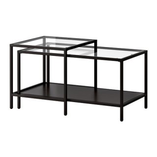 IKEA イケア ネストテーブル2点セット ガラス ブラックブラウン 黒 茶 90x50cm a60215333 VITTSJO ヴィットショー