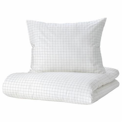 IKEA イケア 掛け布団カバー＆枕カバー チェック模様 ホワイト