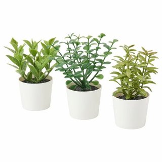 IKEA イケア 人工観葉植物 植木鉢付き3点セット 室内 屋外用 ハーブ 5cm m80508405 FEJKA フェイカ 