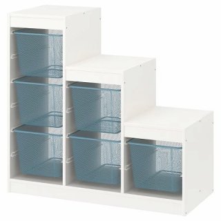 【セット商品】IKEA イケア 収納コンビネーション ホワイト グレーブルー メッシュボックスMサイズx6個 99x44x95cm big59477967 TROFAST トロファスト 棚 