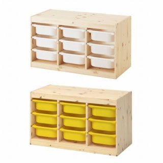 【セット商品】IKEA イケア 収納コンビネーション パイン ボックスSサイズx9個 93x44x53cm v0018 TROFAST トロファスト 棚 