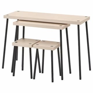 IKEA イケア ネストテーブル スツール付き 4点セット ブラック 黒 バーチ調 big10514382 FRIDNAS フリードネス 