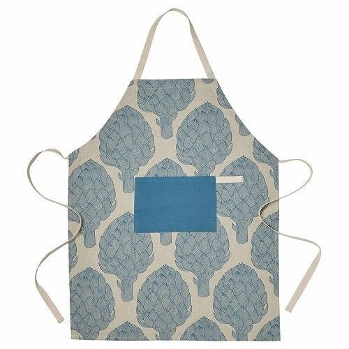 IKEA イケア エプロン 模様入り ブルー ライトベージュ 67x85cm