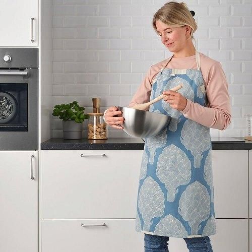 IKEA イケア エプロン 模様入り ブルー ライトベージュ 67x85cm