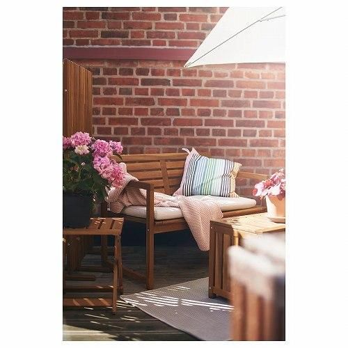 IKEA イケア ベンチ 背もたれ付き 屋外用 ライトブラウン