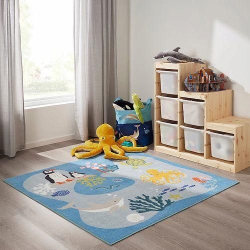 IKEA イケア ラグ 海の動物模様 マルチカラー 133x133cm