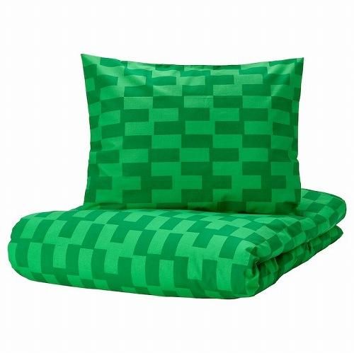 IKEA イケア 掛け布団カバー&枕カバー グリーン 模様入り IKEA イケア 掛け布団カバー&枕カバー グリーン 模様入り