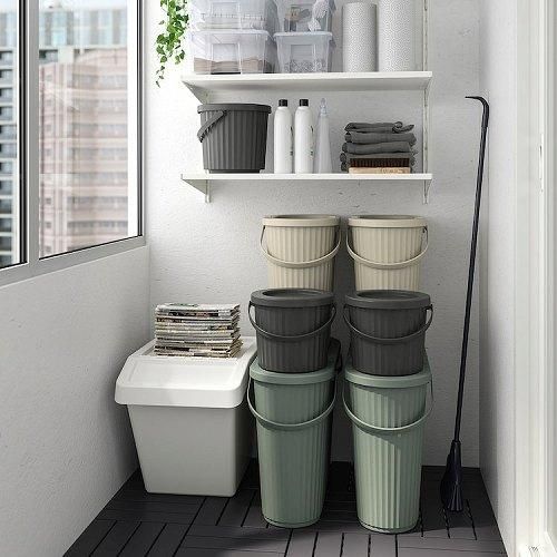 IKEA イケア ふた付きゴミ箱 グレーグリーン 48L fp60559981 DAMMANG