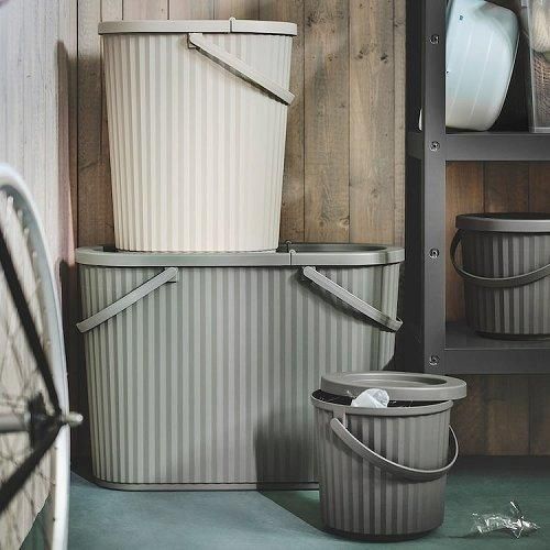 IKEA イケア ふた付きゴミ箱 グレーベージュ 26L fp20559978 DAMMANG